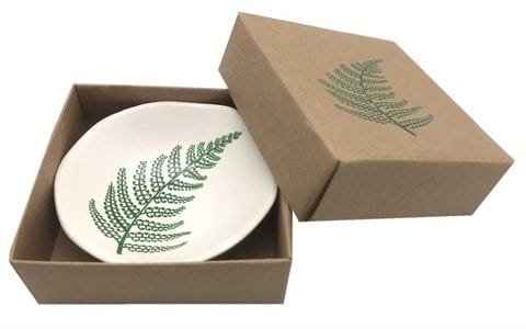 Jo Luping - Trinket Dish Green Fern on White